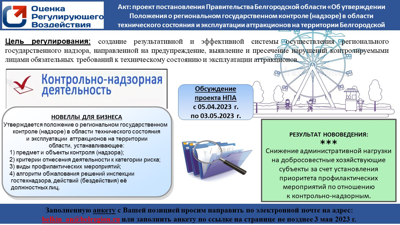 Оценка регулирующего воздействия проекта постановления Правительства  Белгородской области «Об утверждении Положения о региональном  государственном контроле (надзоре) в области технического состояния и  эксплуатации аттракционов на территории ...