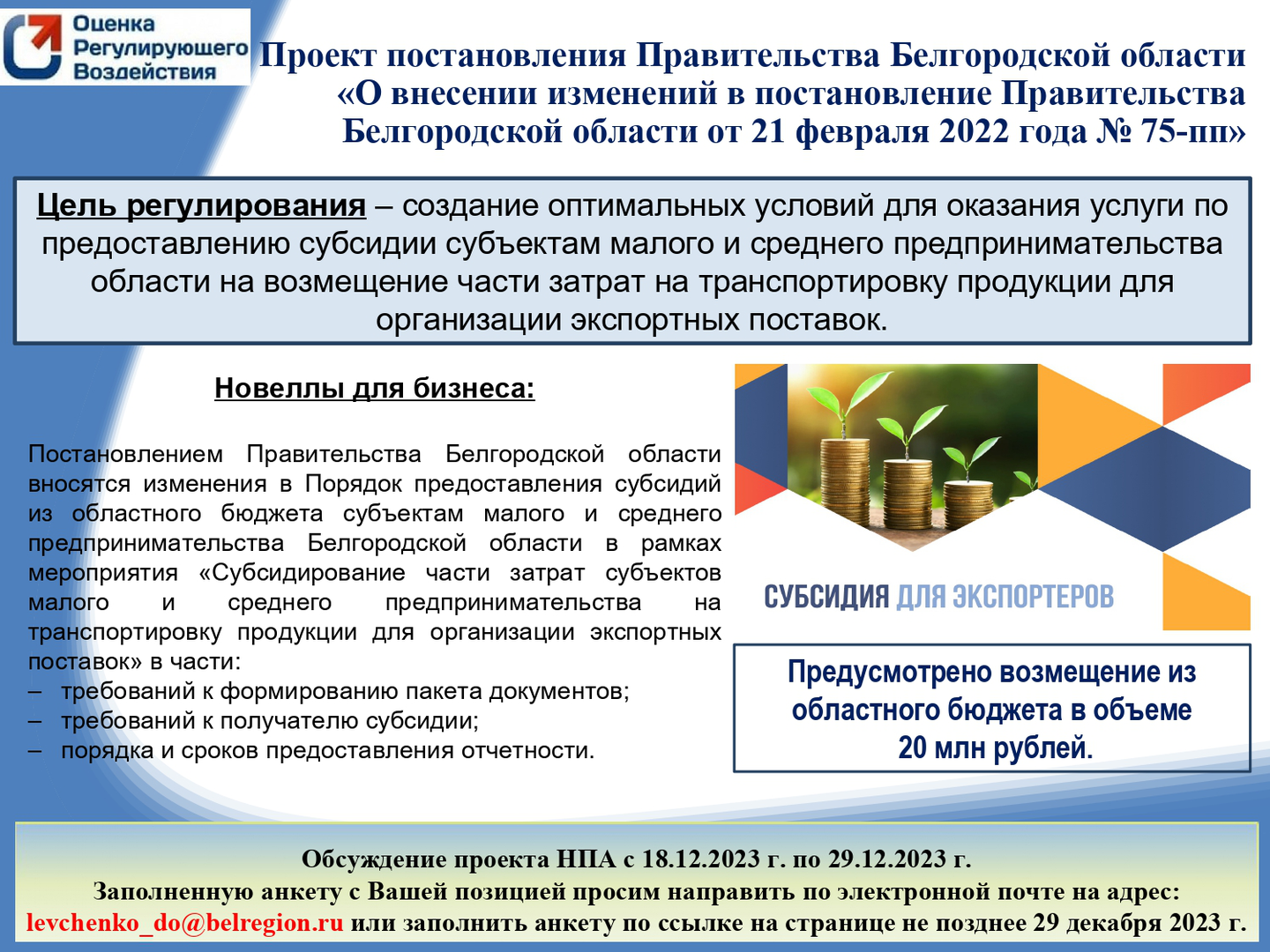 Оценка регулирующего воздействия проекта постановления Правительства Белгородско