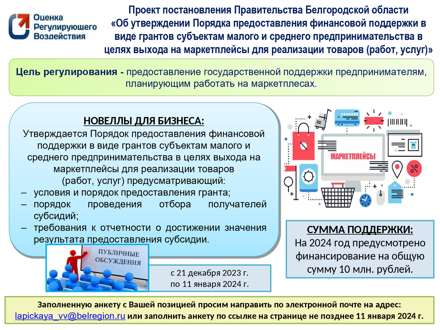 Оценка регулирующего воздействия проекта постановления Правительства  Белгородской области «Об утверждении Порядка предоставления финансовой  поддержки в виде грантов субъектам малого и среднего предпринимательства в  целях выхода на маркетплейсы для ...